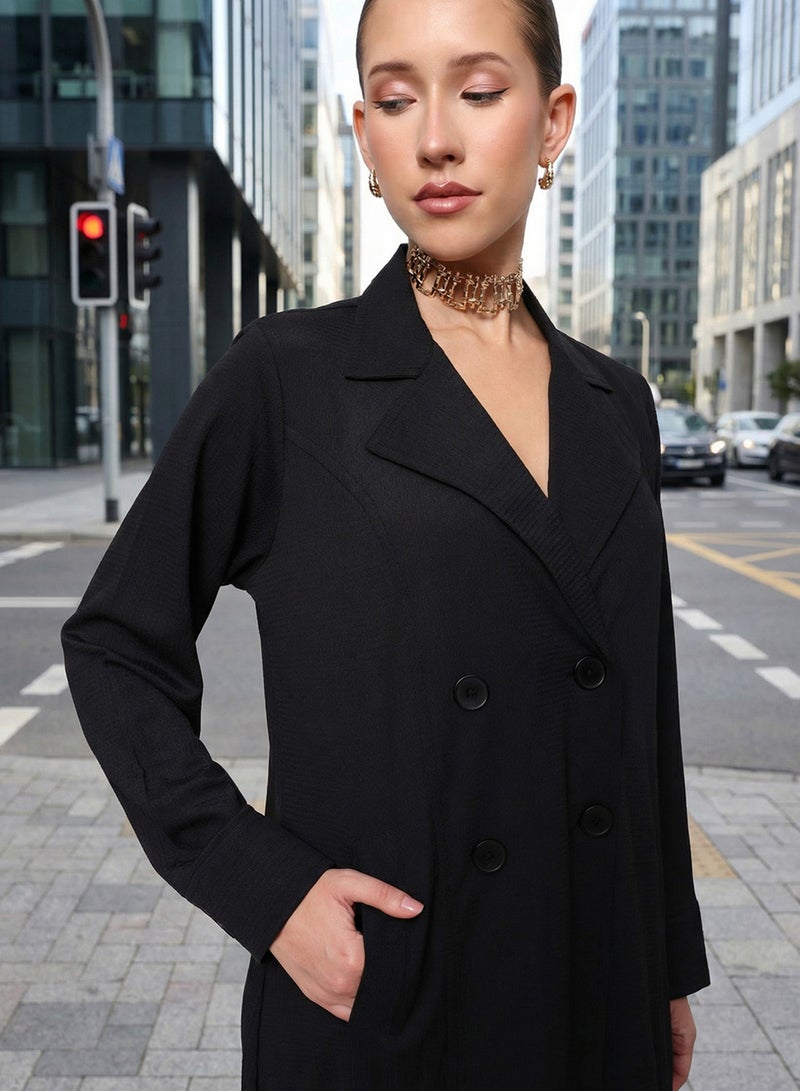 ISHIN Black Lapel Collar Workwear Abaya - Image 3